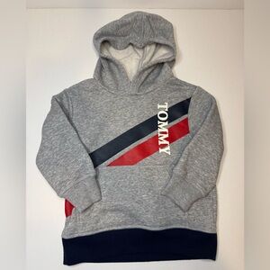 Tommy Hilfiger Kids Gray Hoodie with Red and Blue Stripes